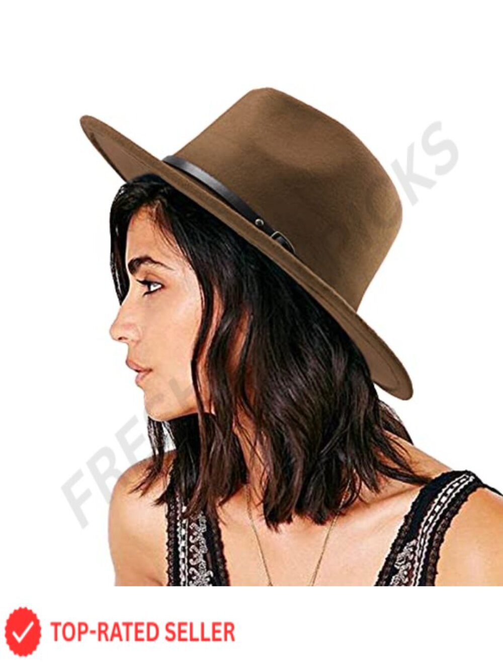 Felt Fedora Hat with Belt Buckle – Wide Brim, Adjustable, UPF 30